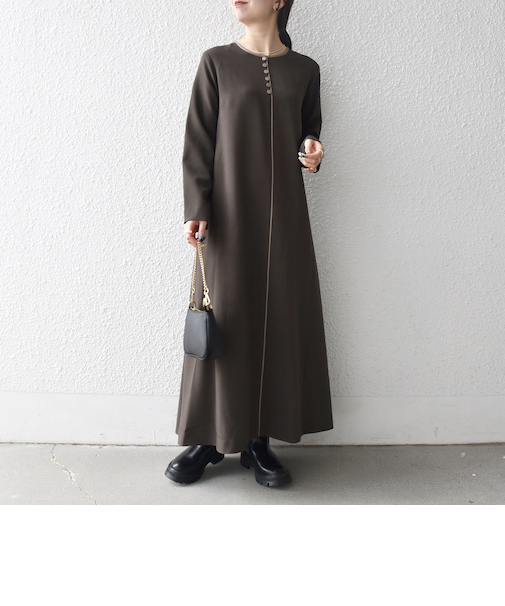 SHIPS any: ウーステッド パイピング ボタン ロングスリーブ フレア ワンピース