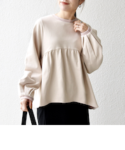 《予約》SHIPS any:〈洗濯機可能〉裏毛 バイカラー ペプラム スウェット プルオーバー