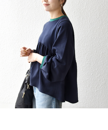 《予約》SHIPS any:〈洗濯機可能〉裏毛 バイカラー ペプラム スウェット プルオーバー