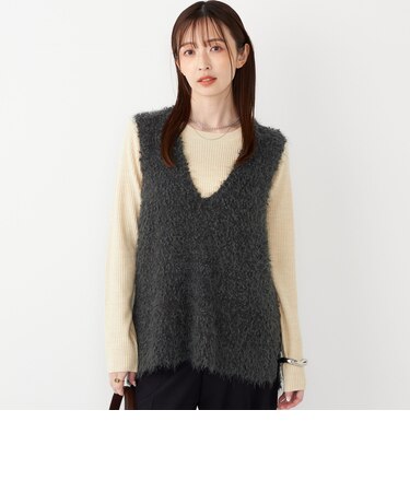 SHIPS Colors:〈手洗い可能〉ポコポコ ベスト × リブニット セット◇