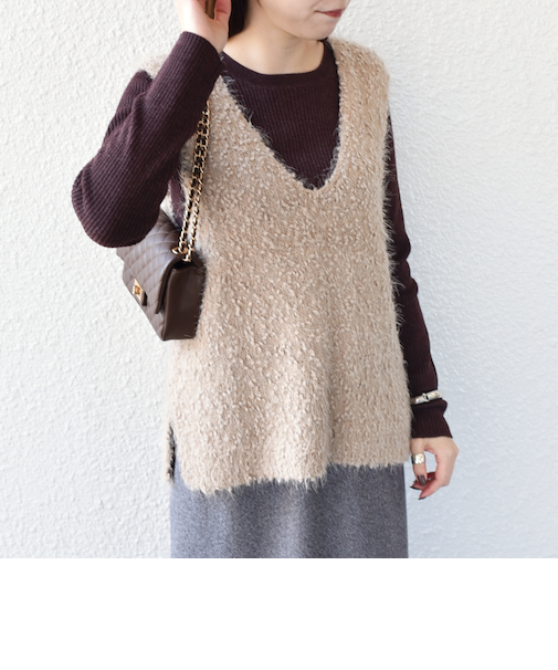 SHIPS Colors:〈手洗い可能〉ポコポコ ベスト × リブニット セット◇