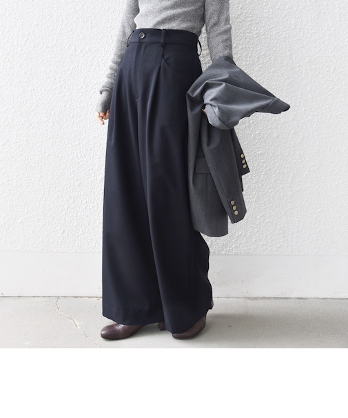 〈洗濯機可能〉ウールライク ポケット デザイン ワイド パンツ