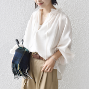 《予約》〈手洗い可能〉シアー タンブラー リボン デザイン ロング スリーブ ブラウス