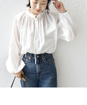 〈手洗い可能〉シアー タンブラー リボン デザイン 長袖 ブラウス