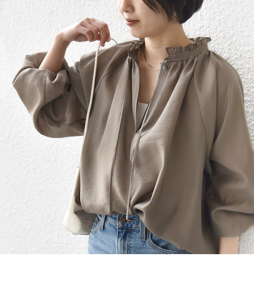 《一部追加予約》〈手洗い可能〉シアー タンブラー リボン デザイン 長袖 ブラウス