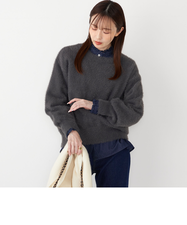 SHIPS Colors:〈手洗い可能〉シャギー クルーネック ニット