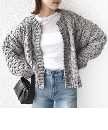 《予約》【WEB限定】〈手洗い可能〉ネップヤーン ケーブル ニット カーディガン