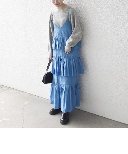 《予約》bon_meur:〈洗濯機可能〉ロゴ エンブロイダリー ティアード キャミ ワンピース