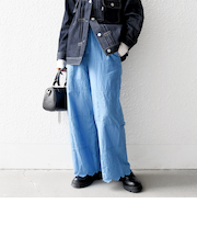 《予約》bon_meur:〈洗濯機可能〉ロゴ エンブロイダリー パッチワーク ワイド パンツ