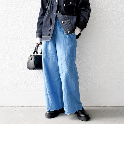 《予約》bon_meur:〈洗濯機可能〉ロゴ エンブロイダリー パッチワーク ワイド パンツ