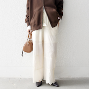 《予約》bon_meur:〈洗濯機可能〉ロゴ エンブロイダリー パッチワーク ワイド パンツ