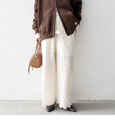 《予約》bon_meur:〈洗濯機可能〉ロゴ エンブロイダリー パッチワーク ワイド パンツ