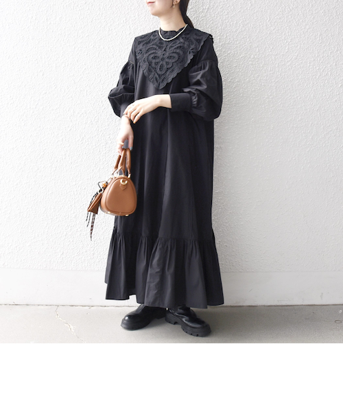 予約》bon_meur:〈洗濯機可能〉レース ビッグカラー ギャザー