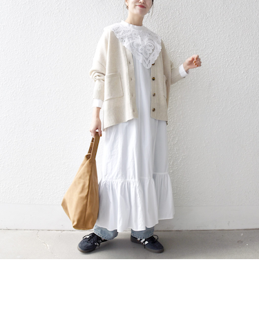 《予約》bon_meur:〈洗濯機可能〉レース ビッグカラー ギャザー パフ シャツワンピース