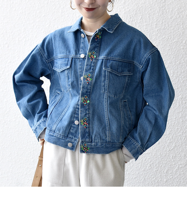 《予約》bon_meur:〈洗濯機可能〉フロント ビジュー デニム ジャケット
