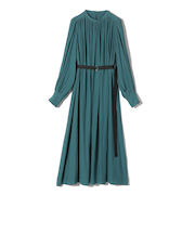 〈手洗い可能〉カッセン ギャザー ベルト付き 長袖 ワンピース