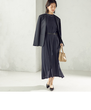 〈手洗い可能〉カッセン ギャザー ベルト付き 長袖 ワンピース