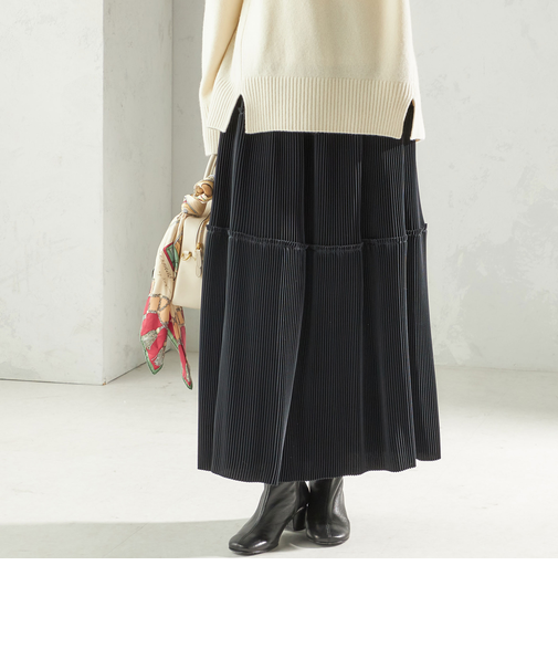 《予約》〈手洗い可能〉サテン プリーツ ティアード スカート