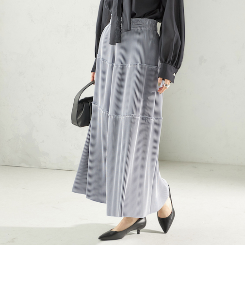 《予約》〈手洗い可能〉サテン プリーツ ティアード スカート