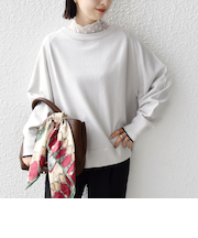 《予約》〈手洗い可能〉コットン カシミヤ混 スカラップヘム ボートネック プルオーバー