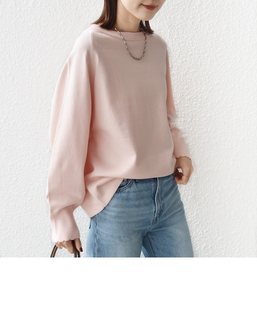 《予約》〈手洗い可能〉コットン カシミヤ混 スカラップヘム ボートネック プルオーバー