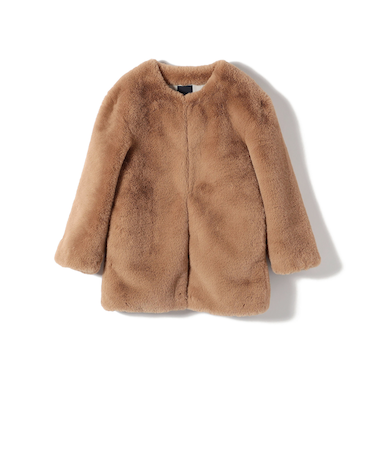 SHIPS Primary Navy Label:フェイク ファー ノーカラー ハーフ コート