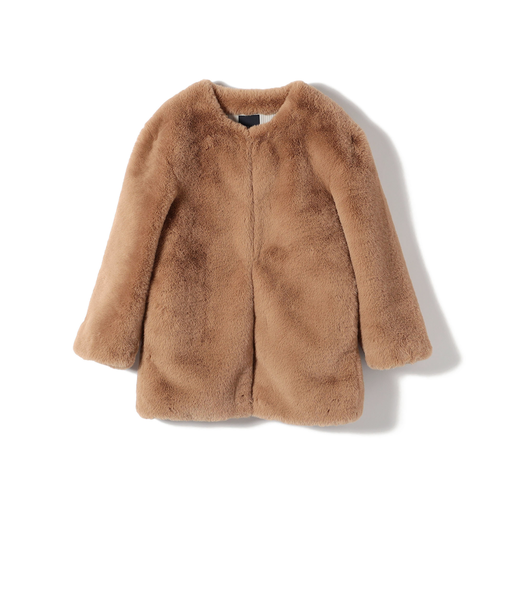 SHIPS Primary Navy Label:フェイク ファー ノーカラー ハーフ コート