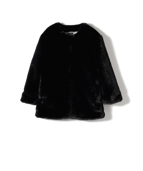 SHIPS Primary Navy Label:フェイク ファー ノーカラー ハーフ コート