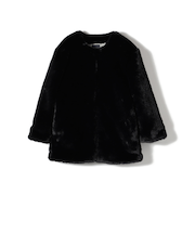 SHIPS Primary Navy Label:フェイク ファー ノーカラー ハーフ コート