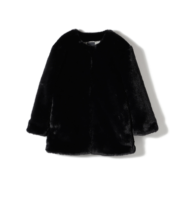 SHIPS Primary Navy Label:フェイク ファー ノーカラー ハーフ コート