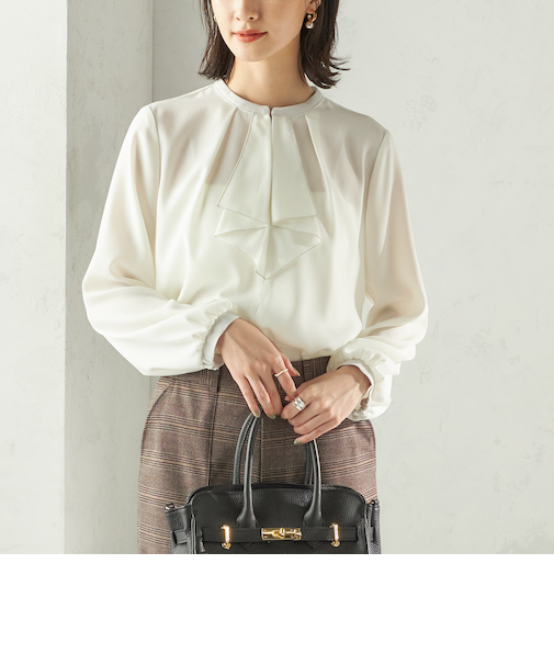 〈手洗い可能〉フロント タイ メロー 長袖 ブラウス