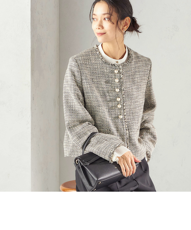 《予約》トライスピン 杢 ツイード パール モチーフ ボタン ジャケット(セレモニー対応可)