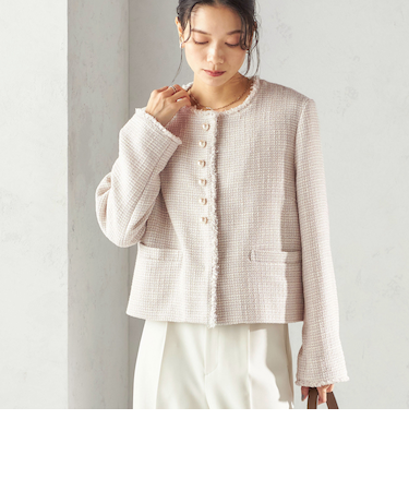 《予約》トライスピン 杢 ツイード パール モチーフ ボタン ジャケット(セレモニー対応可)