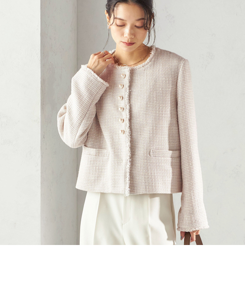 《予約》トライスピン 杢 ツイード パール モチーフ ボタン ジャケット(セレモニー対応可)