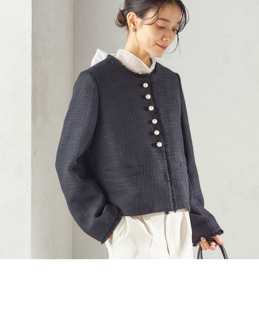 《予約》トライスピン 杢 ツイード パール モチーフ ボタン ジャケット(セレモニー対応可)