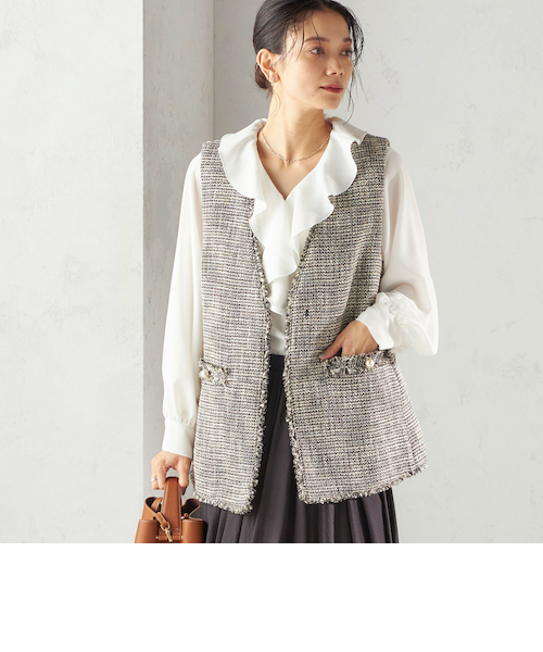 シップス（SHIPS）/トライスピン 杢 ツイード カラーレス ジレ（セレモニー対応可） トライスピン 杢 ツイード カラーレス ジレ（セレモニー対応可