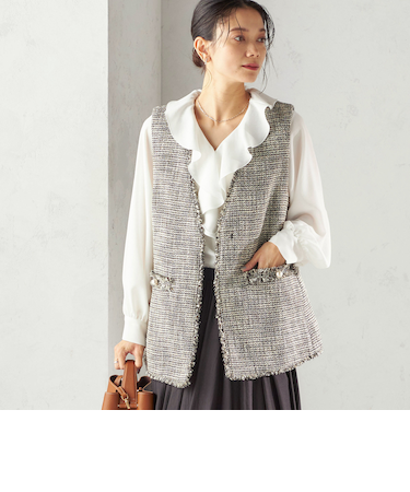 《予約》トライスピン 杢 ツイード カラーレス ジレ（セレモニー対応可）