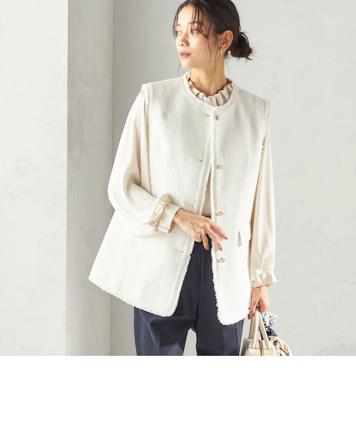 《予約》ランダム ラメ ノーカラー ボックス ジレ（セレモニー対応可）