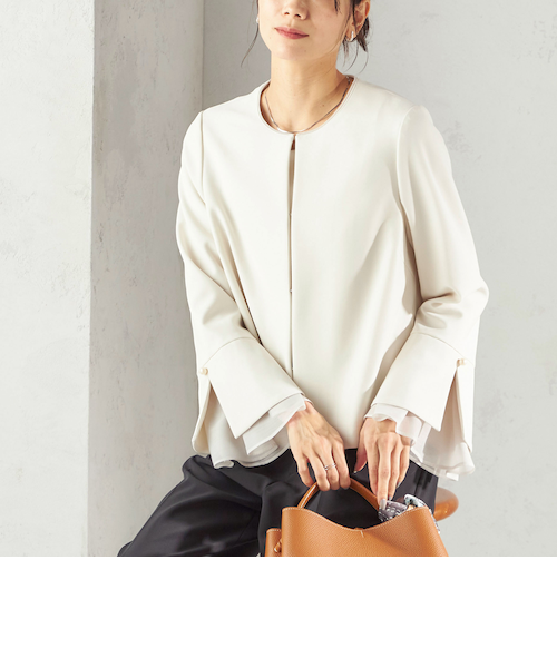 予約》ダブル クロス 重ね袖 ノーカラー ジャケット（セレモニー対応可