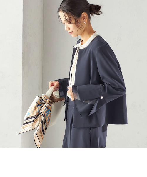 予約》ダブル クロス 重ね袖 ノーカラー ジャケット（セレモニー対応可