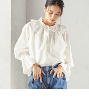 《予約》〈撥水加工 / UVカット〉タフタ フリルカラー キャンディースリーブ ブラウス（セレモニー対応可）