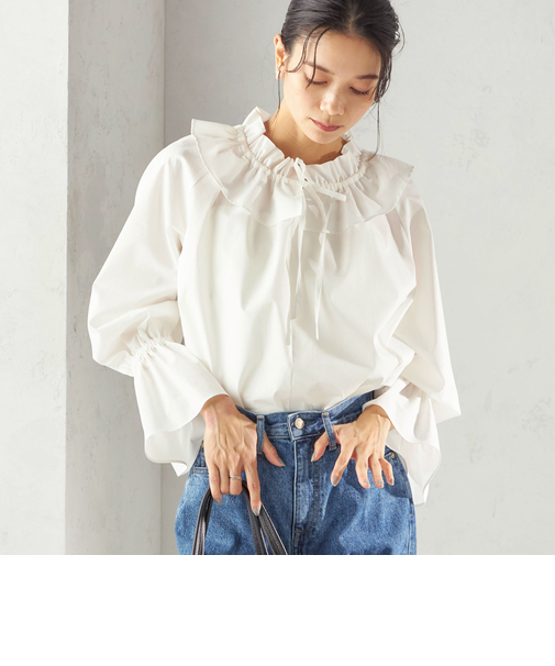 《予約》〈撥水加工 / UVカット〉タフタ フリルカラー キャンディースリーブ ブラウス（セレモニー対応可）