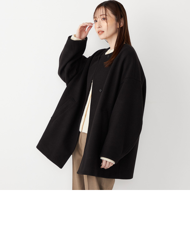 《予約》SHIPS Colors:〈手洗い可能〉ジャージーメルトン ノーカラー コート 2