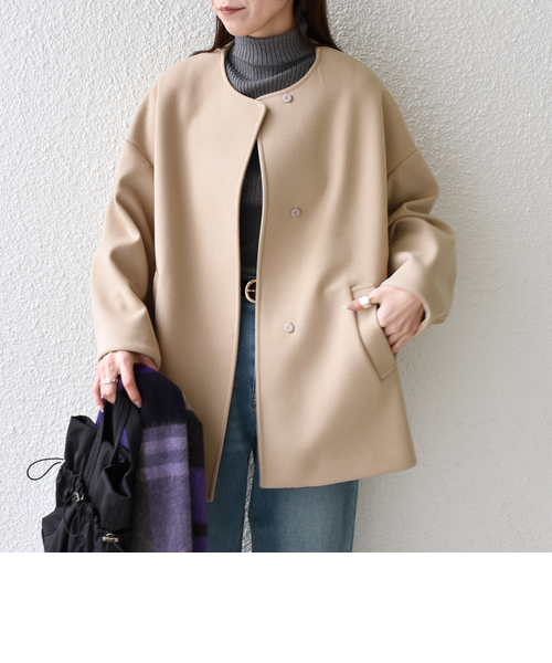 SHIPS Colors:〈手洗い可能〉ジャージーメルトン ノーカラー コート 2