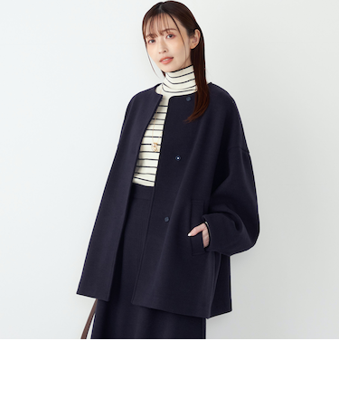 《予約》SHIPS Colors:〈手洗い可能〉ジャージーメルトン ノーカラー コート 2