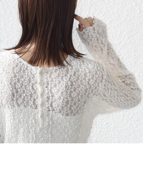 手洗い可能〉ラメ ラッセル レース ヘンリー ネック 2WAY プルオーバー