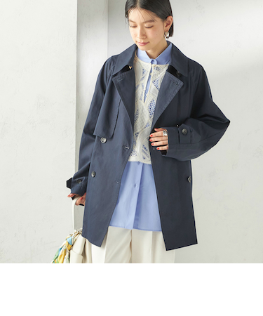 《予約》〈撥水加工〉バック ギャザー ドロスト ミディ丈 トレンチ