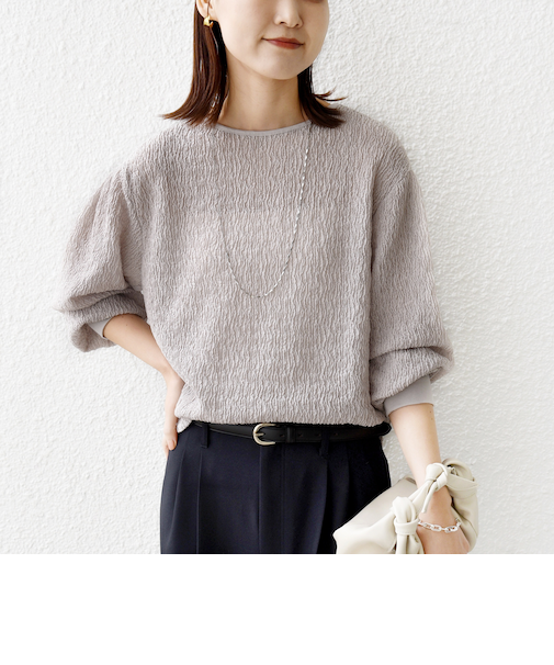 《予約》〈手洗い可能〉ランダム ブルーゼ 袖 タック プルオーバー