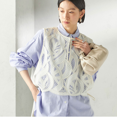 《予約》〈手洗い可能〉刺繍 スカラップ レース ノースリーブ プルオーバー