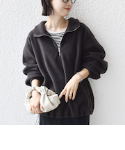 《一部追加予約》〈洗濯機可能〉フリース 裾 ドロスト ハーフ ジップ プルオーバー